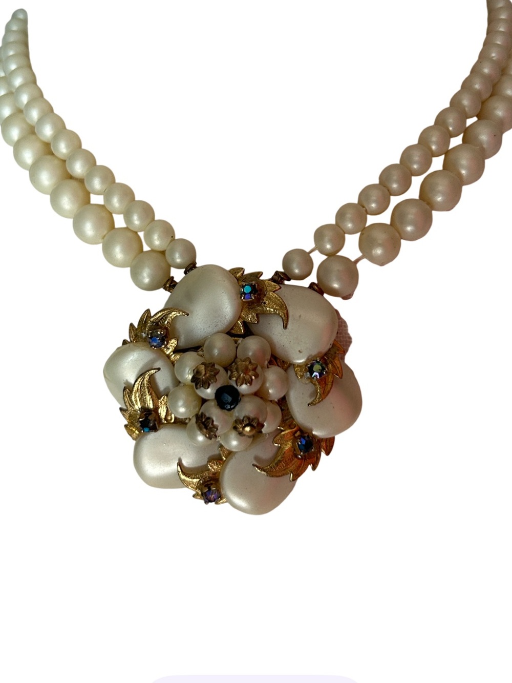 Vintage Cream Pearl Floral Cluster Necklace